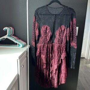 Free People Black and Burgundy Lace Dress